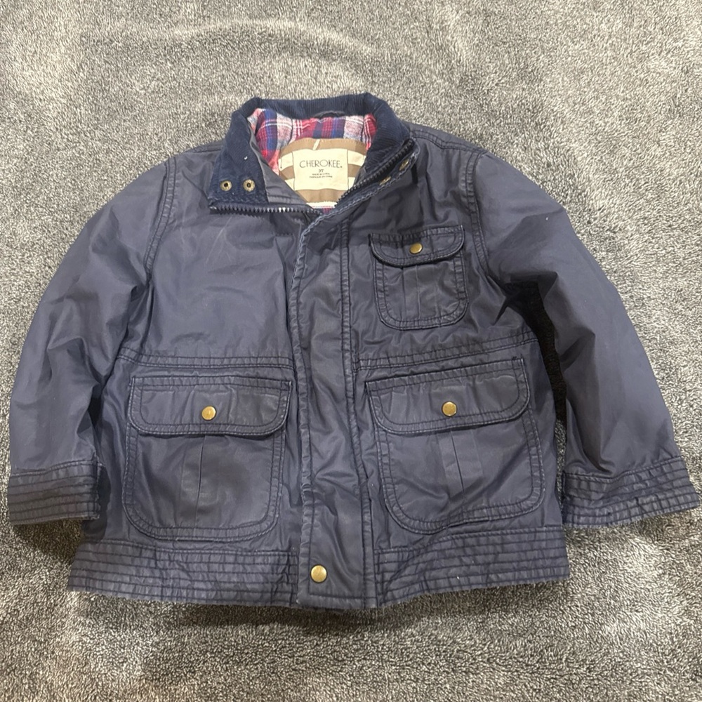 Cherokee Kids Blue Raincoat with Plaid Lining
